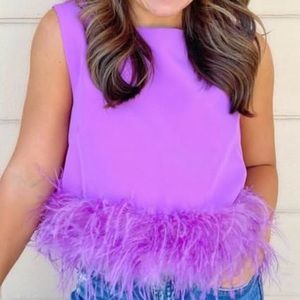 Purple Feather Trim Top - Size Small